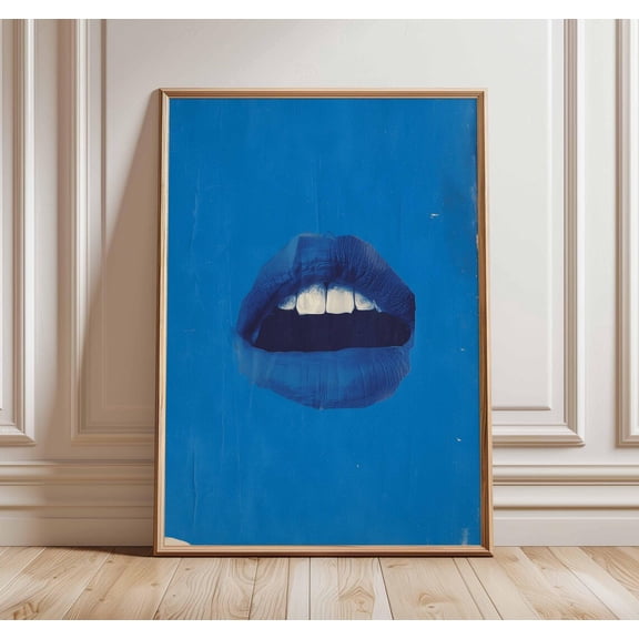 Blue Lips Pop Art Bold Modern Contemporary Abstract Wall Decor Unframed Paper Print