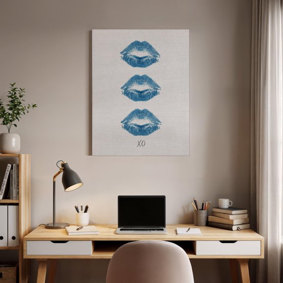 Blue Lips Xo Wall Art, Minimalist Modern Poster With Lipstick Kisses, Or Romantic Art Gift Or Office , Poster Print Only