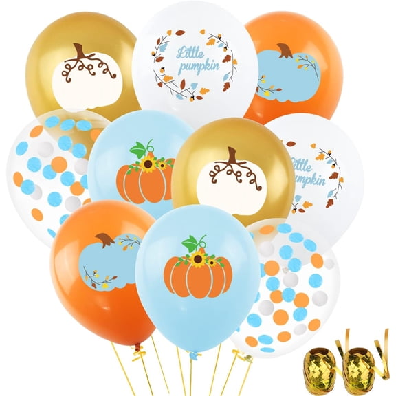 Blue Little Pumpkin Balloons, Fall Balloons Maple Leaf Balloon Garland with Confetti Balloon for Boy Little Pumpkin Baby Shower Birthday Thanksgiving Party Decorations