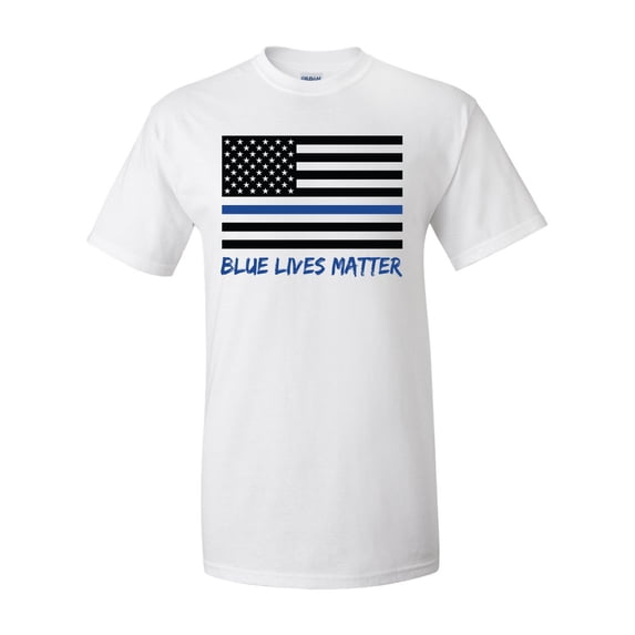 Blue Lives Matter American Flag Thin Blue Line Short Sleeve T-shirt-White-xxl