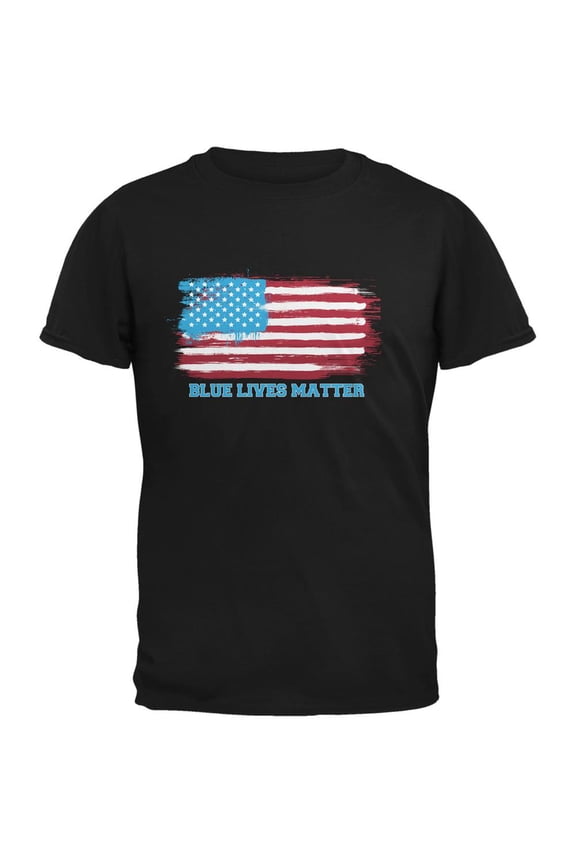 Blue Lives Matter Distressed American Flag Black Adult T-Shirt - Large