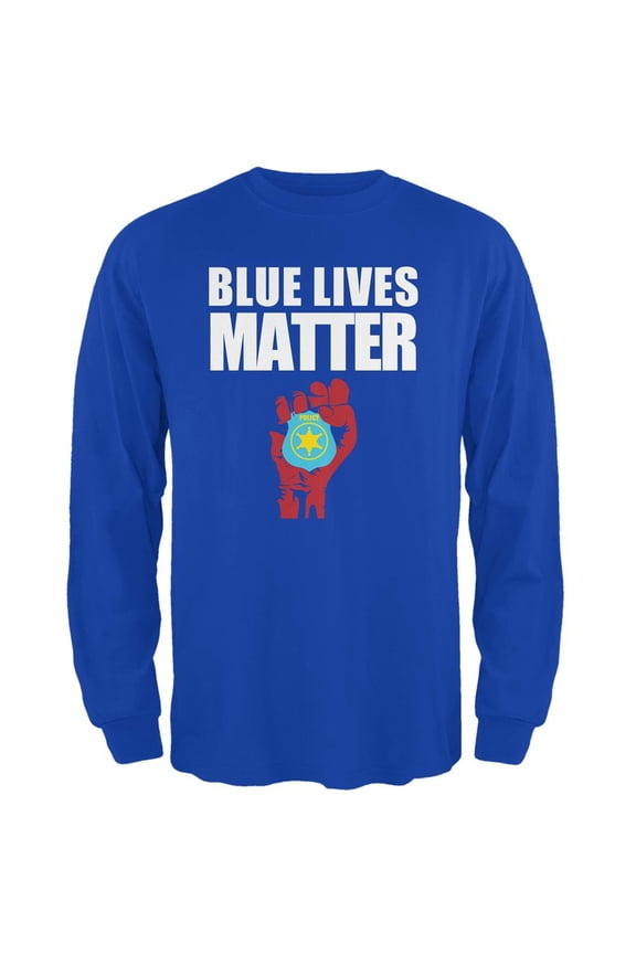 Blue Lives Matter Fist Royal Adult Long Sleeve T-Shirt - Large