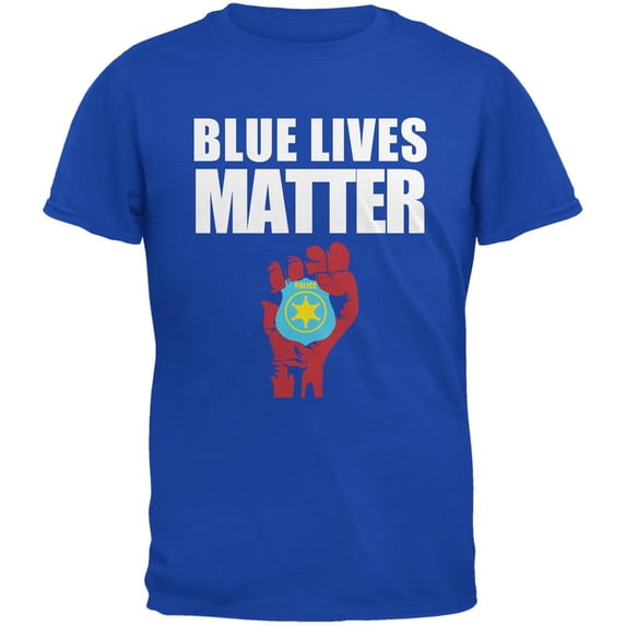 Blue Lives Matter Fist Royal Adult T-Shirt - Medium
