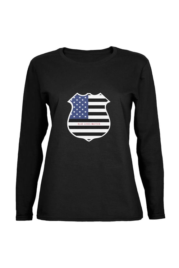Blue Lives Matter Flag Badge Black Womens Long Sleeve T-Shirt - Medium