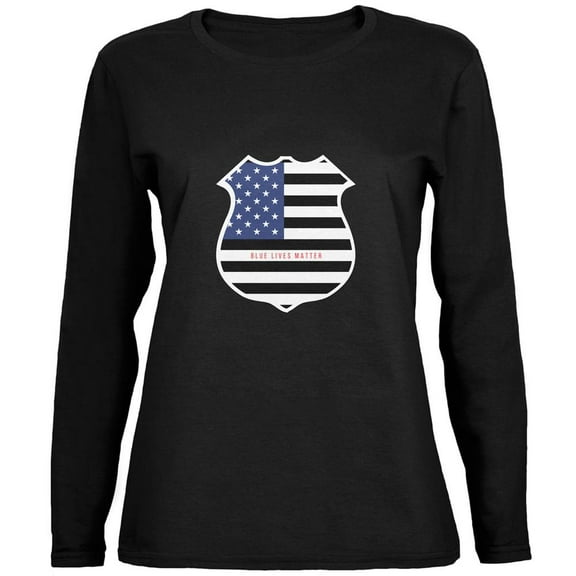 Blue Lives Matter Flag Badge Black Womens Long Sleeve T-Shirt - Small