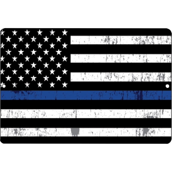 Blue Lives Matter Flag Metal Tin Sign Wall Decor Man Cave Bar Police Officer Thin Blue Line Gift