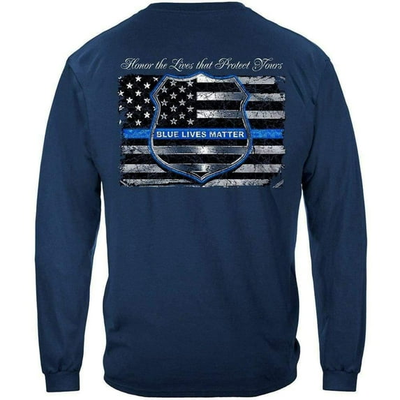 Blue Lives Matter Law Enforcement 100% Cotton Navy Long Sleeves T-Shirt Small
