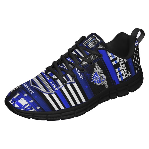 Blue Lives Matter Running Shoes Sneakers Mesh Black Size 11