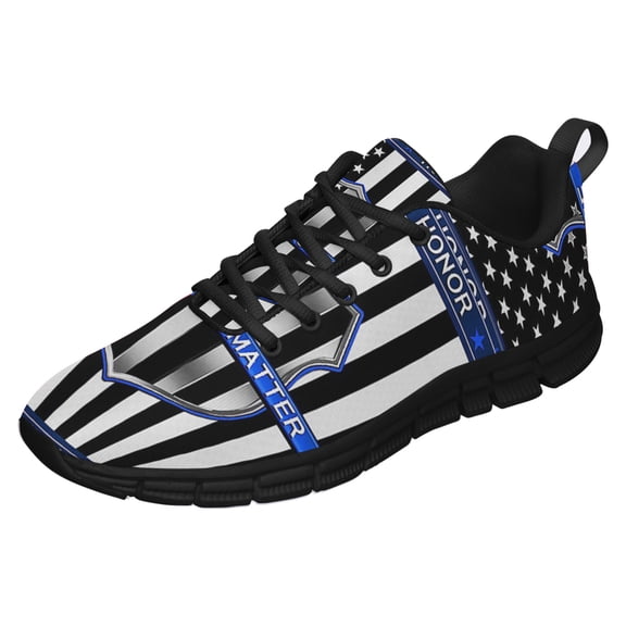 Blue Lives Matter Running Shoes Sneakers Mesh Black Size 9