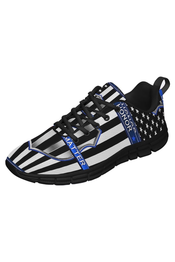 Blue Lives Matter Running Shoes Sneakers Mesh Black Size 9