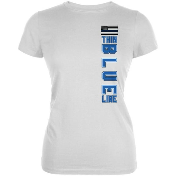 Blue Lives Matter Thin Blue Line American Flag Juniors Soft T Shirt White X-SM