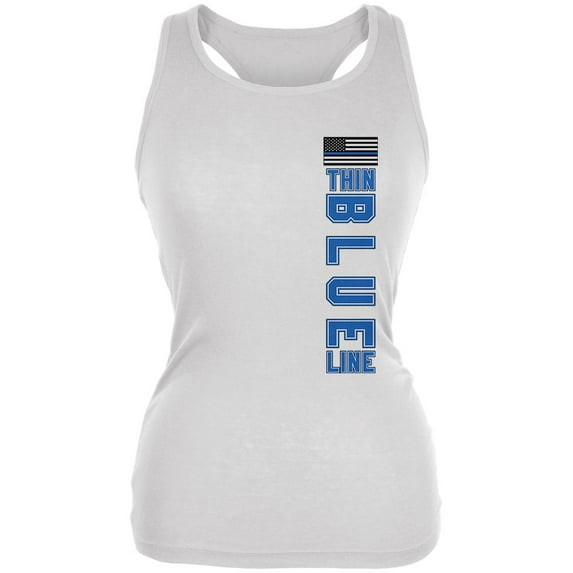 Blue Lives Matter Thin Blue Line American Flag Juniors Soft Tank Top White SM