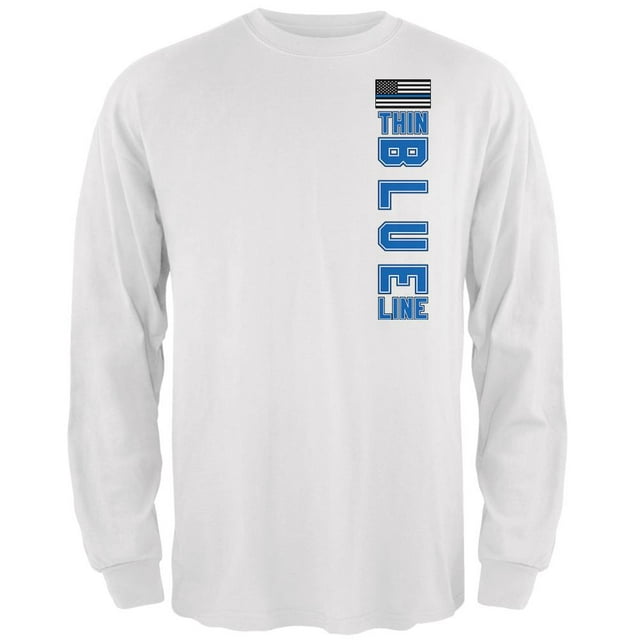 Blue Lives Matter Thin Blue Line American Flag Mens Long Sleeve T Shirt White 3X-LG