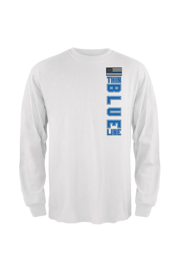 Blue Lives Matter Thin Blue Line American Flag Mens Long Sleeve T Shirt White MD