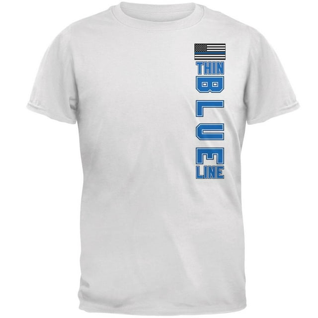 Blue Lives Matter Thin Blue Line American Flag Mens T Shirt White LG