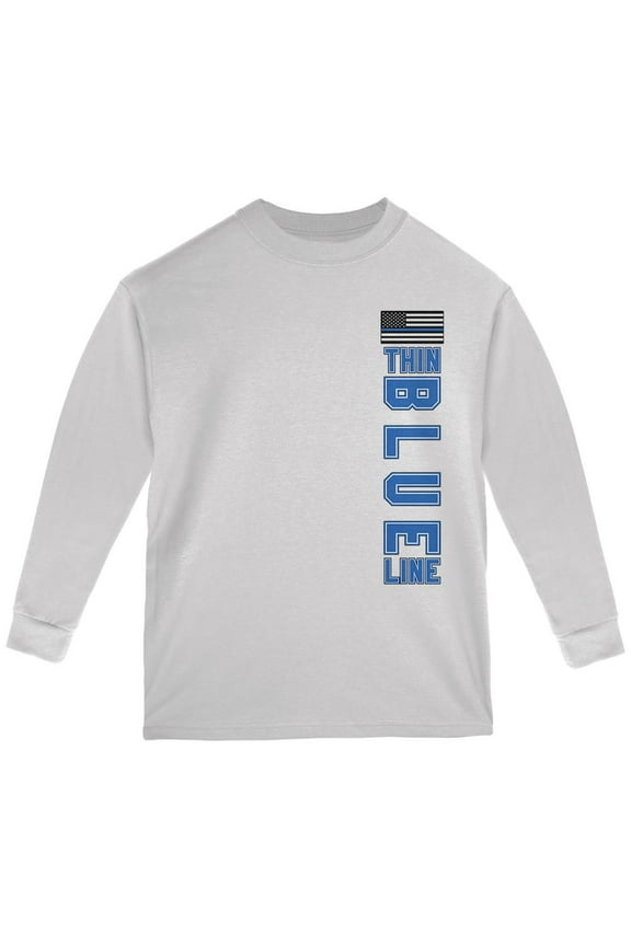 Blue Lives Matter Thin Blue Line American Flag Youth Long Sleeve T Shirt White YMD