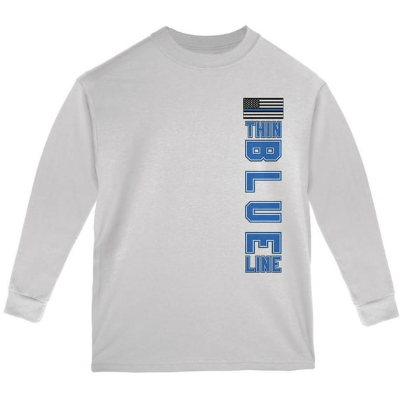 Blue Lives Matter Thin Blue Line American Flag Youth Long Sleeve T Shirt White YXL