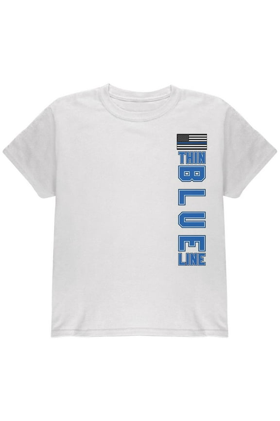 Blue Lives Matter Thin Blue Line American Flag Youth T Shirt White YLG
