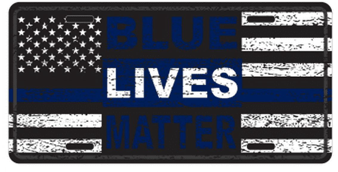 Thin Blue Line License Plate Front Black Auto Tag Plate Blue Lives Matter Police