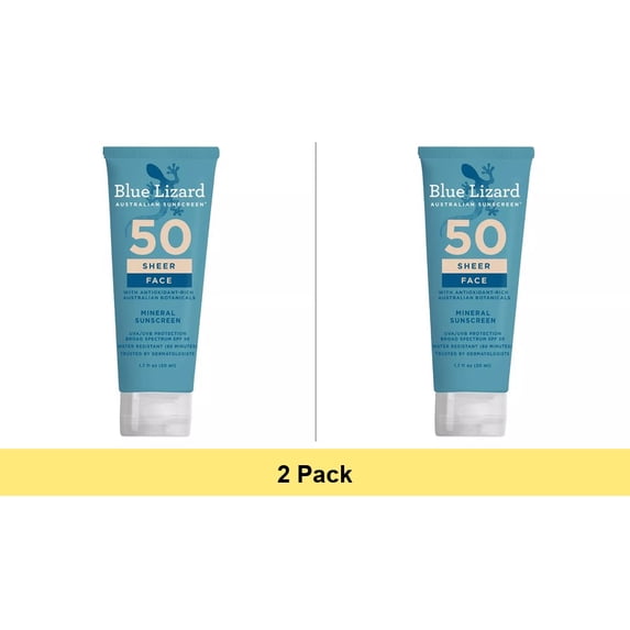 Blue Lizard Australian Sunscreen Sheer Lotion for Face SPF 50 1.7oz - 2 Pack
