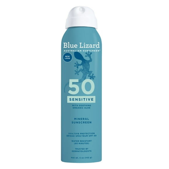 Blue Lizard Sensitive SPF 50 Mineral-Based Sunscreen Spray, Broad Spectrum, All Ages, 5 oz