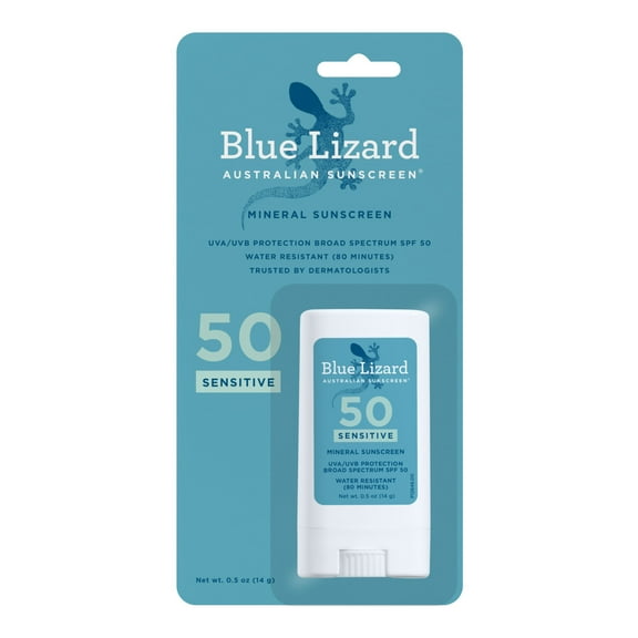 Blue Lizard Sensitive SPF 50 Mineral Sunscreen Stick, Broad Spectrum, All Ages, 0.5 fl oz