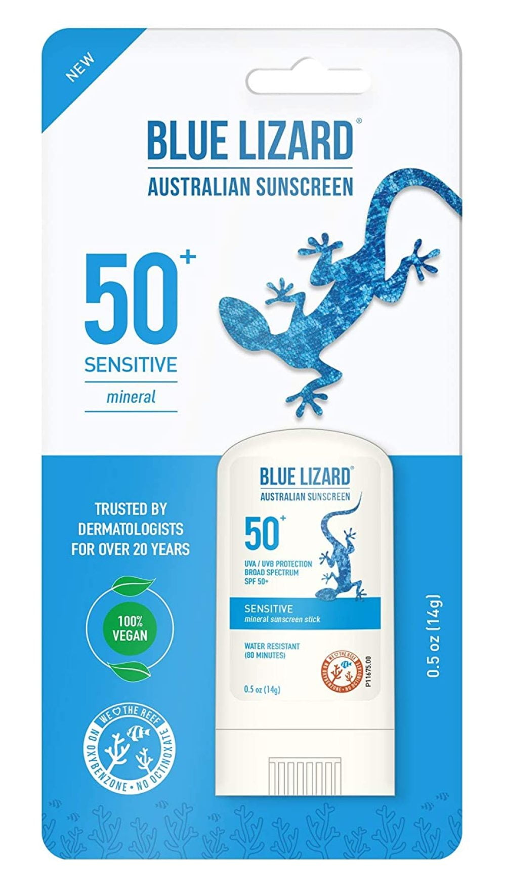 Blue Lizard Spf50+ Sensitive Stick Australian Sunscreen 0.5 Ounce (Pack of 2)