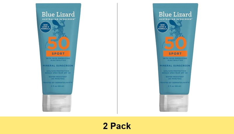Blue Lizard Sport Mineral SPF 50 Sunscreen Lotion, 3 oz - 2 Pack