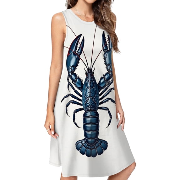 Blue Lobster Illustration Casual Sleeveless Loose Sundress Dress For Women Summer Dress Daily Woman