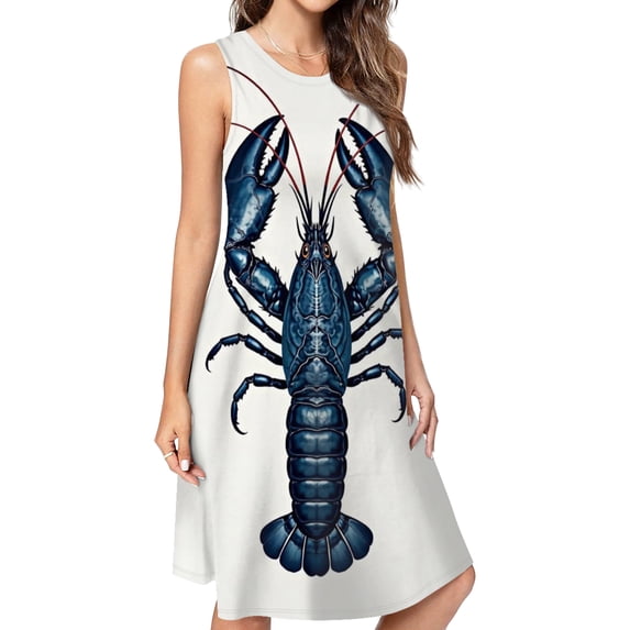 Blue Lobster Illustration Spring Summer Dresses For Women Fashion Dress Casual Sleeveless Loose Sundress With Pockets