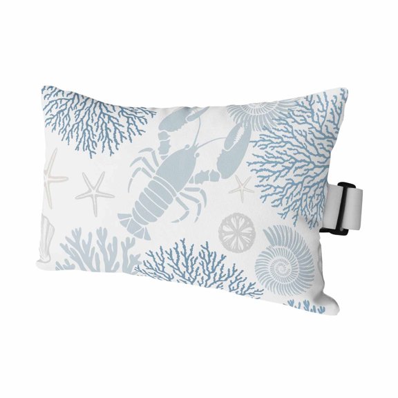 Blue Lobster Outdoor Chaise Lounge Pillows Ocean Starfish Coral Shell Marine Life Lumbar Pillows with Insert Adjustable Elastic Strap Headrest Pillow for Recliner Patio Chair 1 Pack 11x16 Inch