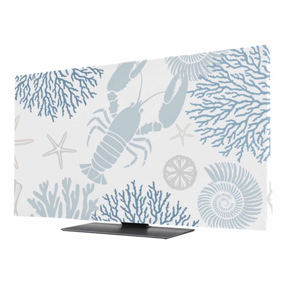 Blue Lobster TV Dust Cover 65 Inch, Ocean Starfish Coral Shell Marine Life Computer Monitor Cover Dustproof Stretchable Indoor TV Screen Protector for LED LCD Universal Monitors