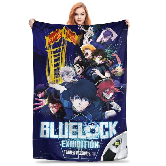 Blue Lock Anime Theme Print Flannel Blanket, Polyester 100.00, Digital Printing, Mixed Color, 250-300g/ ㎡ , Contemporary Style, Perfect for Sofa And Bed, Comfortable And Warm