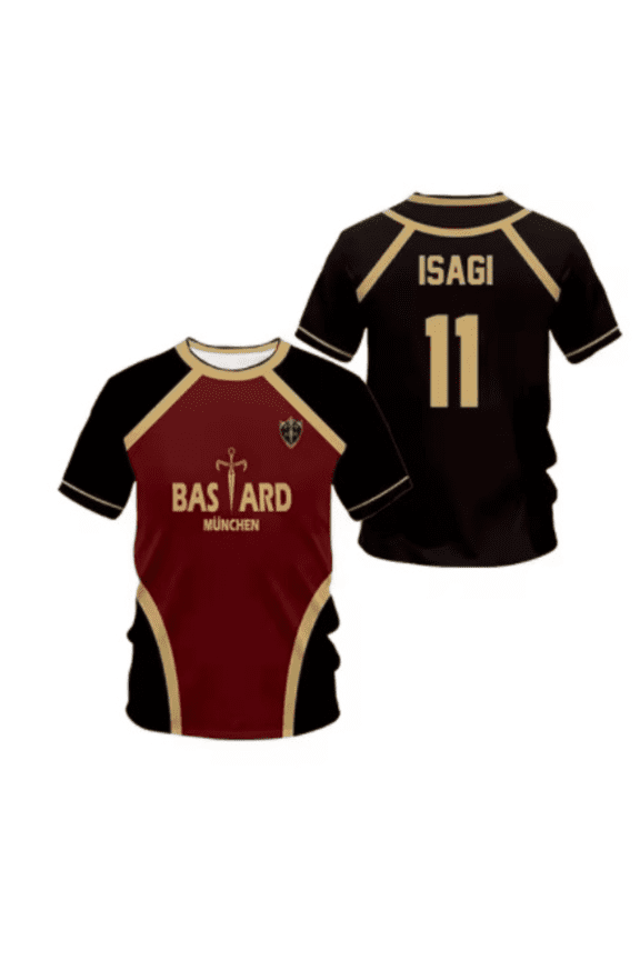 Blue Lock Munchen Yoichi Isagi T-Shirt Black Casual Short Sleeved Tee Merch-11-S