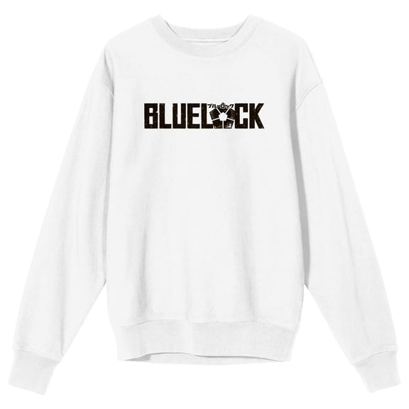 Blue Lock Title Logo Men's White Crew Neck Sweatshirt-Medium