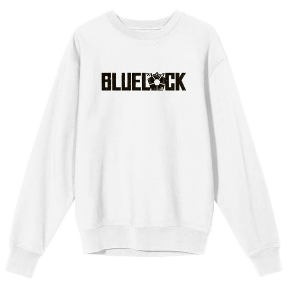 Blue Lock Title Logo Men's White Crew Neck Sweatshirt-Small