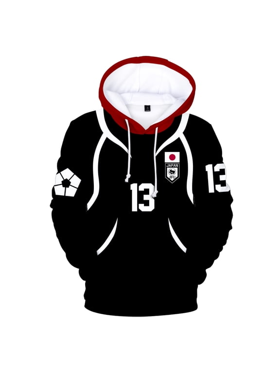 Blue Lock Yoichi Isagi Cosplay Sports Hoodie Unisex Hooded Sweatshirt Fashion Anime Pullover Black White
