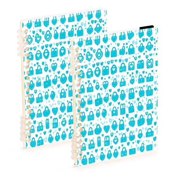 Blue Lock and Heart Pattern 2-Piece A5 PP Notebooks, Adjustable Rings, 80g Paper, Diary Set