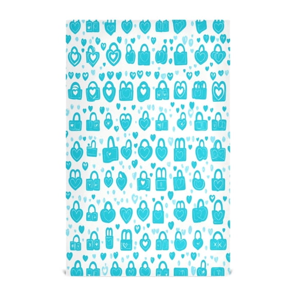 Blue Lock and Heart Pattern Decorative Waffle Towel Kitchen Dishcloth 28x18in Multi-Use Tea Towel