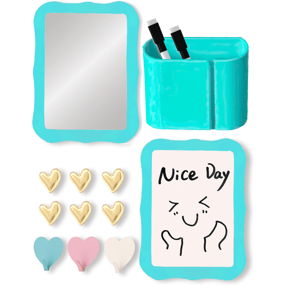 Blue Locker Accessories Set with Magnetic Whiteboard, Locker Mirror, Pen Holder, Markers, Back to School Essential Locker Kit