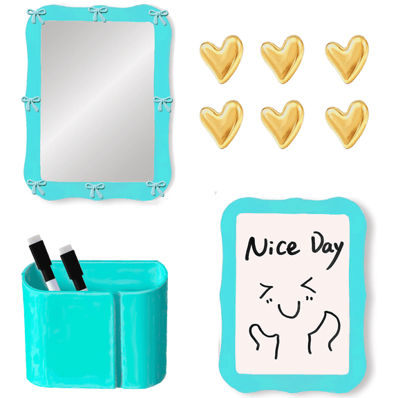 Blue Locker Accessories Set with Magnetic Whiteboard, Locker Mirror, Pen Holder, Markers, Back to School Essential Locker Kit