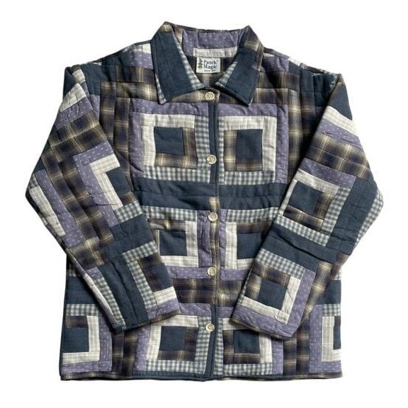 Blue Log Cabin Cotton Jacket | Unisex, Reversible, Soft Cotton Filled, Stylish Jacket for All Seasons | Small