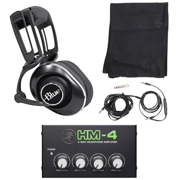 Blue Lola Black Studio Headphones+Cables+Case+Mackie 4Way Distribution Amplifier