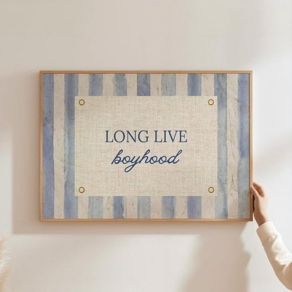 Blue Long Live Boyhood Stripe Able Poster, Boy Nursery Decor, Vintage Room Art, Play Room Wall Decor, Quote Wall Art, Home Decor, 8x12 UNFRAMED