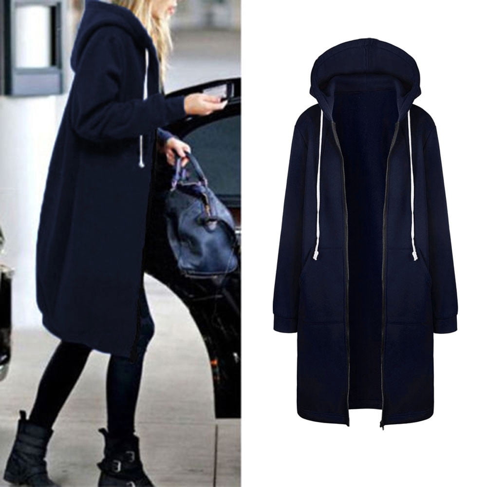 Blue Long Sleeve Christmas Coat, Polyester Christmas Winter Warm Coat