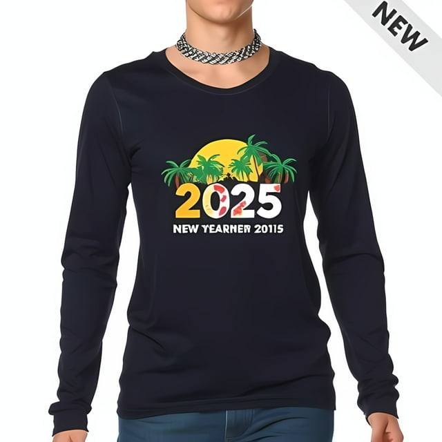 Blue Long Sleeve TShirt with 2025 Graphic Design & Sunset Scene NEW