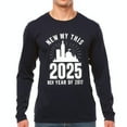 Blue Long Sleeve TShirt with Bold 2025 Graphic 'NEW MY THIS' Design