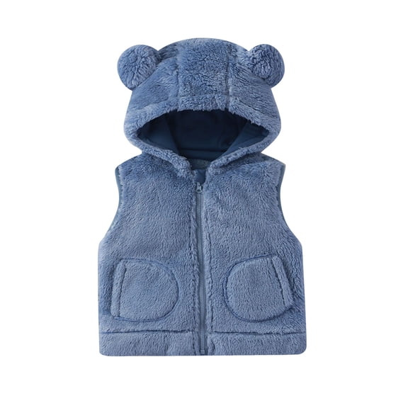 Blue Loose Fit for Kids Girl Boy Winter Fall Sleeveless Fleece Lined Wool Camisole Tank Warm Fuzzy with Hood Plain Jacket Hoodies Coats Child Zip Up 2026 Clothing 0-1 Yearears