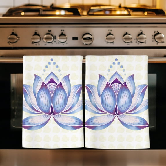 Blue Lotus Flowers Kitchen Towels Set of 1, Classic Love Heart Leaves Yellow\ Absorbent Dish Towels for Kitchen, Microfiber Hand Towel, Quick Drying Tea Towel for Cleaning Decorative Dishcloths