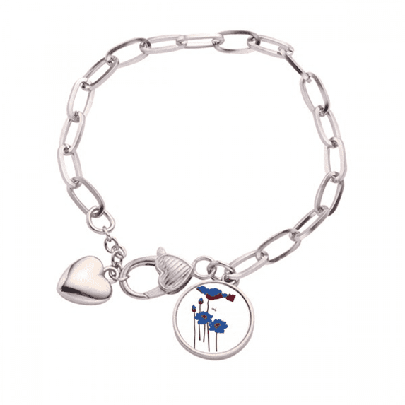Blue Lotus Lotus Flower Dragonfly Heart Chain Bracelet Jewelry Charm Fashion
